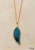 Boho Necklace, Blue Ocean Japser Leaf Pendant